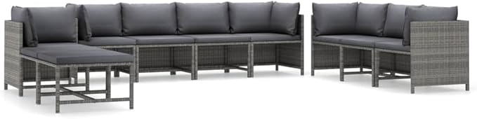 10-Piece Patio Conversation Set Grey PE Rattan Modular Outdoor Sectional Couch 23.6"x23.6"x23.6" for Garden Balcony Terrace