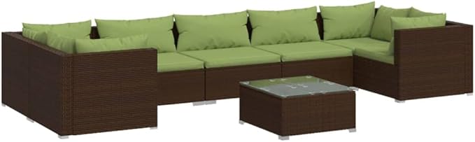 8 Piece Patio Lounge Set with Cushion, Furniture Conversation Sets Outdoor Patio Sectional Patio Lounge Set Piece Patio Set s Poly Rattan Brown