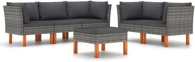6 Piece Garden Lounge Set,Garden Patio Wicker Furniture Set,All-Weather Outdoor Couch Sectional Patio Set,Modular Sofa set,Patio Conversation Set Garden Patio Sofa Set,with Cushions Poly Rattan Gray