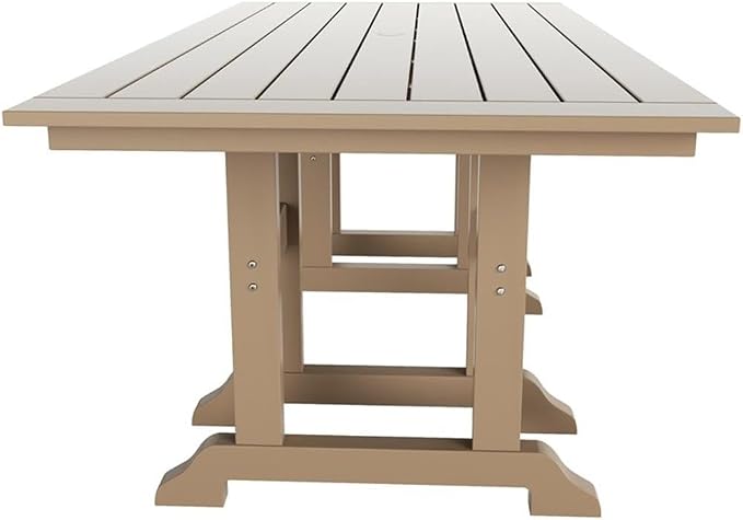 Costaelm Rectangle Outdoor Dining Tables, 71'' Patio Table with Umbrella Hole for 6 Person, Balcony Outdoor Buffet Table, Porch Tables for Outside Lawn Porch Bistro Furniture, Weathered Wood