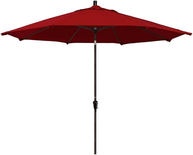 California Umbrella 11' Round Aluminum Market Umbrella, Crank Lift, Auto Tilt, Bronze Pole, Pacifica Red