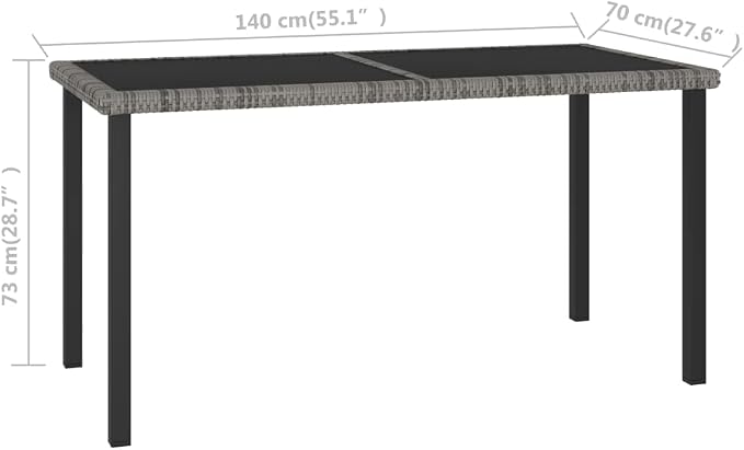 vidaXL Patio Dining Table, Patio Table with Glass Top, Garden Table, Garden Furniture for Front Porch Deck Lawn Backyard, Modern, PE Rattan Gray
