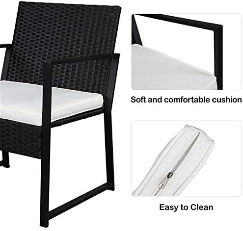 3 Pieces Patio Furniture Set, Outdoor Chair Set with Side Table, Cushion, Patio Conversation Set for Backyard, Poolside, Balcony, Coffee Table & Chairs Set with Seat Cushions Patio Conversation Set