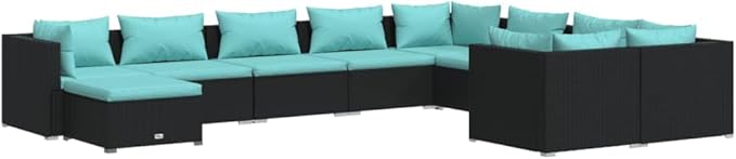 10 Piece Patio Lounge Set with Cushion, Patio Lounge Set Furniture Conversation Sets Piece Patio Set Outdoor Patio Sectional s Poly Rattan Black
