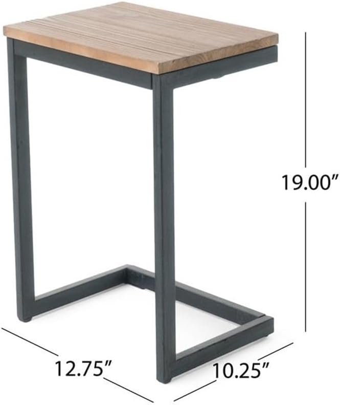 Noble House Caspian Modern Firwood Outdoor C-Shaped Table in Brown Finish