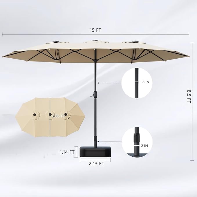Sannwsg 15ft Large Patio Umbrella, Double Sided Outdoor Umbrellas, Market Umbrellas with Crank Handle, Backyard Umbrela for Deck, Garden, Pool