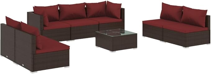 8 Piece Patio Lounge Set with Cushion, Furniture Conversation Sets Piece Patio Set Outdoor Patio Sectional Patio Lounge Set s Poly Rattan Brown