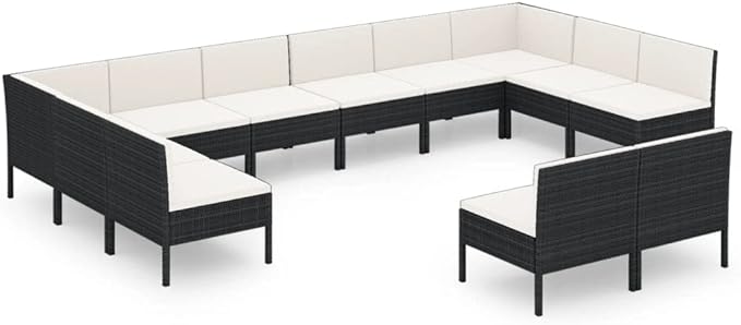 Patio Lounge Set with Cushions,Patio Furniture Sets,Patio Conversation Sets,Outdoor Furniture Sets,for Garden,Backyard,Outdoor,12 Piece Poly Rattan Black