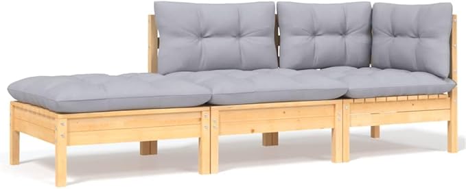 3 Piece Patio Lounge Set with Gray Cushions Solid Pinewood, Outdoor Patio Sectional, Outdoor Sofa Set, Furniture Conversation Sets, Outdoor Porch Furniture for Balcony, Yard