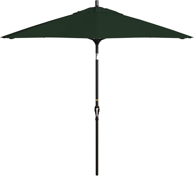 California Umbrella 9' Round Aluminum Market Umbrella, Crank Lift, Push Button Tilt, Bronze Pole