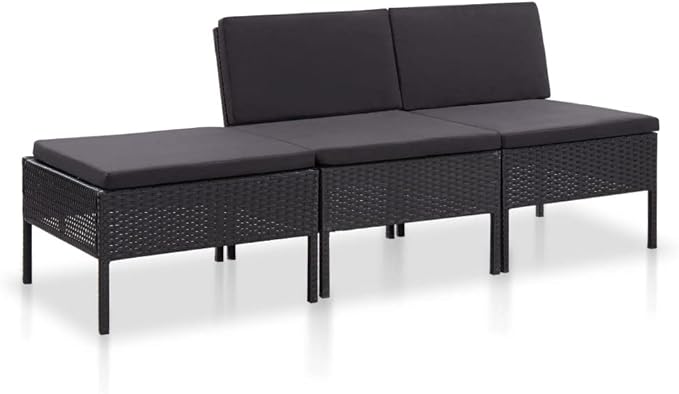 Patio Lounge Set with Cushions,Outdoor Furniture,Outdoor Furniture Sets,Patio Conversation Sets,for Garden,Deck,Backyard,3 Piece Poly Rattan Black
