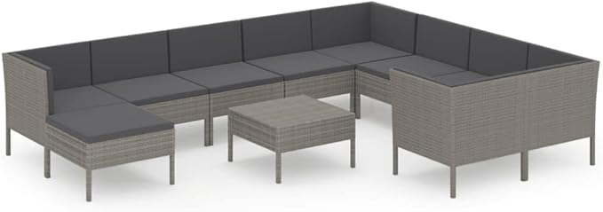 Patio Lounge Set with Cushions,Patio Furniture Sets,Patio Conversation Sets,Outdoor Furniture Sets,for Garden,Backyard,Outdoor,11 Piece Poly Rattan Gray