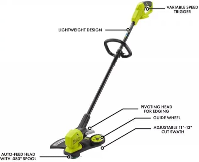 P20180 Fits For RYOBI 18V 13 in. Cordless Battery String Trimmer/Edger with 4.0 Ah Battery and Charger