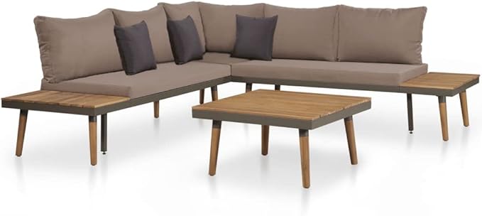 Patio Lounge Set with Cushions,Outdoor Tables and Chairs,Outdoor Furniture Sets,Patio Conversation Sets,for Garden,Deck,Backyard,4 Piece Solid Acacia Wood Brown