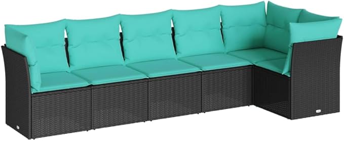 6 Piece Patio Sofa Set with Cushions, Garden Lounge Set Front Porch Furniture Patio Conversation Set Outdoor Sofa Sets for Garden Negotiation Area Exhibition Poolside Black Poly Rattan
