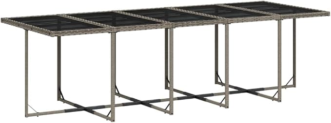 13 Piece Patio Dining Set with Cushions Gray Poly Rattan Outdoor Dining Table and Chairs for Garden Backyard Deck Entertaining Tempered Glass Top Foldable Storage