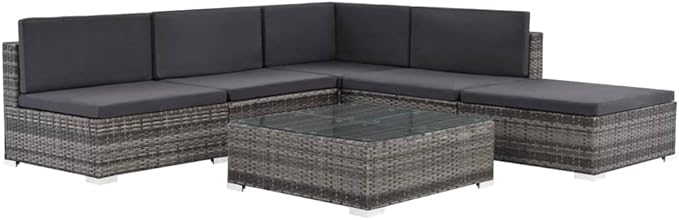 6 Piece Patio Lounge Set with Cushions, Sectional Sofa Patio Conversation Set Outdoor Sofa Sets Porch Furniture Set for Negotiation Area Exhibition Garden Poolside Poly Rattan Gray