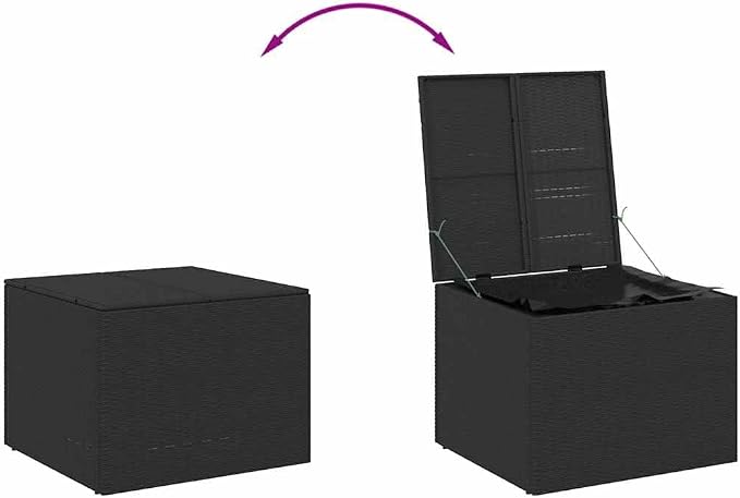 Poly Rattan Outdoor Storage Deck Box, Wicker Patio Storage Organizer for Patio Furniture Cushions, Garden Tools, 31.5"x29.5"x23.2", Black,-907