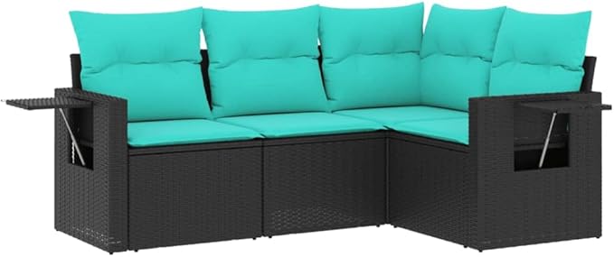 4 Piece Patio Sofa Set with Cushions, Garden Lounge Set Sectional Sofa Patio Conversation Set Front Porch Furniture for Negotiation Area Garden Poolside Exhibition Black Poly Rattan