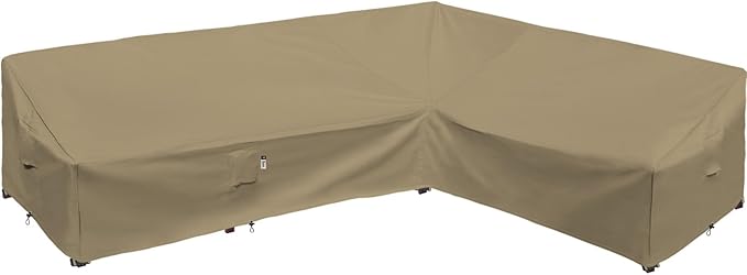 Heavy Duty Outdoor Sectional Sofa Cover, Waterproof 600D Patio Sectional Couch Covers, Lawn Patio Furniture Cover (Desert Khaki, 130"x100"(L-Shaped-Right Facing))