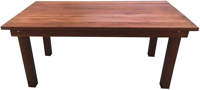 Afuera Living 84" Farmhouse Solid Redwood Patio Dining Table, Mission Brown Stain, Weather-Resistant, Easy Assembly, Umbrella-Ready, 31.5" H x 38.5" W, Outdoor Use