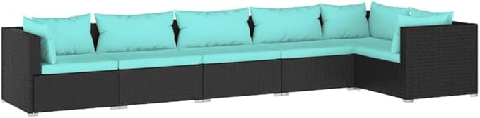 6 Piece Patio Lounge Set with Cushion, Patio Lounge Set Outdoor Patio Sectional Furniture Conversation Sets Piece Patio Set s Poly Rattan Black
