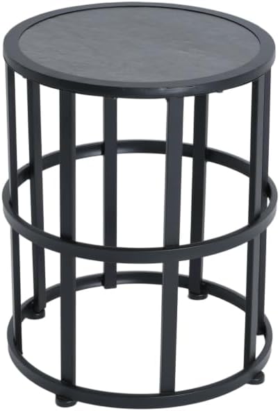 Patio Side Table with Ceramic Tile Top and Powder Coated Iron Frame - Lightweight, Weatherproof Outdoor Accent Furniture, Grey Finish