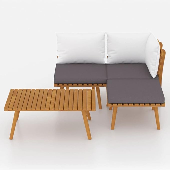 Patio Lounge Set with Cushions,Patio Furniture Sets,Patio Conversation Sets,Outdoor Furniture Sets,for Garden,Backyard,Outdoor,4 Piece Solid Acacia Wood