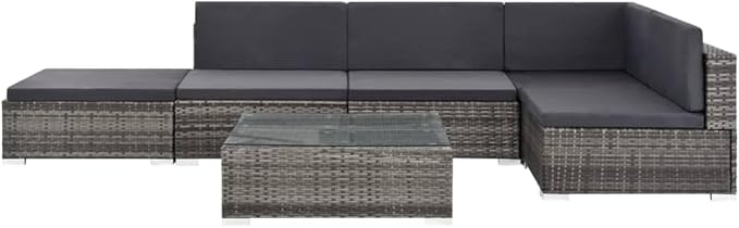 6 Piece Patio Lounge Set with Cushions, Sectional Sofa Patio Conversation Set Outdoor Sofa Sets Porch Furniture Set for Negotiation Area Exhibition Garden Poolside Poly Rattan Gray