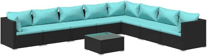 Patio Lounge Set with Cushions,Outdoor Table and Chairs Set,Terrace Conversation Set Furniture,Outdoor Furniture,for Garden,Backyard,9 Piece Poly Rattan Black