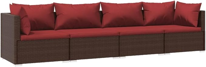 4 Piece Patio Lounge Set with Cushion, Outdoor Patio Sectional Furniture Conversation Sets Patio Lounge Set Piece Patio Set s Poly Rattan Brown