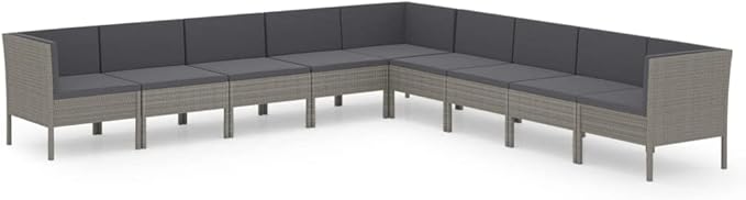 Patio Lounge Set with Cushions,Patio Furniture Sets,Patio Conversation Sets,Outdoor Furniture Sets,for Garden,Backyard,Outdoor,9 Piece Poly Rattan Gray