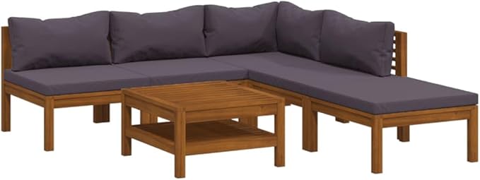 6 Piece Patio Lounge Set, Sectional Sofa Patio Conversation Set Garden Lounge Set Porch Furniture Set for Poolside Piazza Negotiation Area Garden with Cushion Solid Acacia Wood