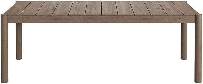 MAKLAINE 7-Piece Outdoor Patio Dining Set, Solid Teak Wood, 89 Inch Rectangular Table, Weathered Gray Flint Finish, Woven Rope Chair Backrest, Removable Cushions, Non-Marking Foot Caps, Deck or Patio