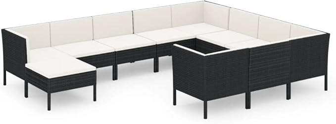 11 Piece Patio Lounge Set with Cushions,Patio Sofa,Outdoor Daybed,Patio Seating,Outdoor Furniture Sets,Patio Conversation Sets,Modern Set,Outdoor Patio Chairs,for Backyard,Garden,Poly Rattan Black