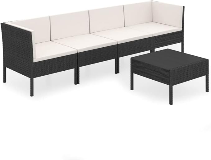 Patio Lounge Set with Cushions,Patio Furniture Sets,Patio Conversation Sets,Outdoor Furniture Sets,for Garden,Backyard,Outdoor,5 Piece Poly Rattan Black