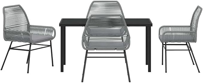 Afuera Living 5 Piece Poly Rattan Garden Dining Set, Black Finish, Cushioned Seats, UV-Resistant Material, Powder-Coated Steel Frame, Tempered Glass Tabletop, Modern Patio Furniture for Outdoor Spaces