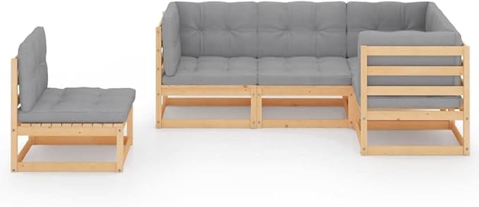 5 Piece Patio Lounge Set with Cushions, Porch Furniture Set Patio Conversation Set Sectional Sofa Front Porch Furniture for Poolside Negotiation Area Garden Piazza Solid Wood Pine