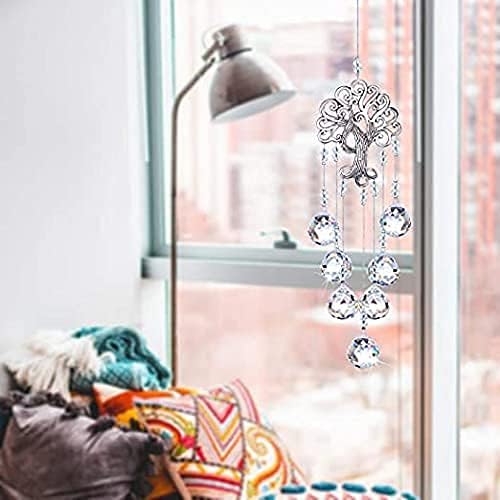 Tree of Life Crystal Prism Suncatcher Rainbow Maker Garden Decor | Crystal Suncatcher Rainbow Maker with Tree of Life Metal Prism for Garden Window Room Outdoor Decor Display