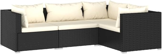 4 Piece Patio Lounge Set with Cushion, Furniture Conversation Sets Piece Patio Set Outdoor Patio Sectional Patio Lounge Set s Poly Rattan Black