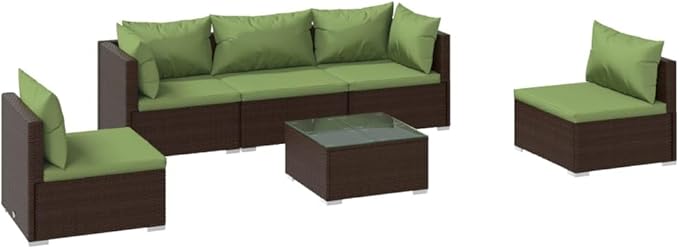 6 Piece Patio Lounge Set with Cushion, Outdoor Patio Sectional Patio Lounge Set Furniture Conversation Sets Piece Patio Set s Poly Rattan Brown