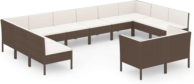 Patio Lounge Set with Cushions,Patio Furniture Sets,Patio Conversation Sets,Outdoor Furniture Sets,for Garden,Backyard,Outdoor,12 Piece Poly Rattan Brown