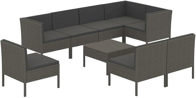 9 Piece Patio Lounge Set with Cushions,Patio Sofa,Outdoor Daybed,Outdoor Furniture Sets,Patio Seating,Patio Conversation Sets,Modern Set,Patio Furniture Set,Front Porch Furniture, Poly Rattan Gray
