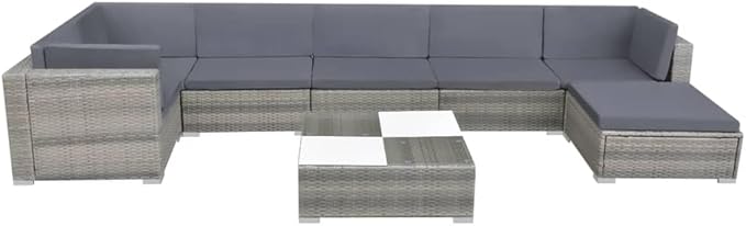 8 Piece Patio Lounge Set with Cushions, Outdoor Dining Sets Patio Conversation Set Outdoor Sofa Sets Front Porch Furniture for Exhibition Garden Poolside Piazza Poly Rattan Gray
