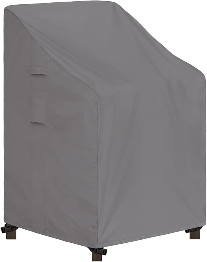 Easy-Going Stackable Patio Chair Cover UV Resistant Outdoor Chair Cover Waterproof Lawn Patio Furniture Covers Fits for 4-6 Stackable Dining Chairs (1 Pack-28Wx36Dx47H inch, Grey)