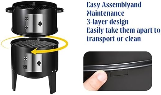 3-in-1 Vertical Charcoal Smoker Grills For Backyard Barbecues, 17 Inch Portable Smoker bbq Grill with Thermometers and 2 Access Doors for Parties Outdoor Camping Cooking (17 Inch)