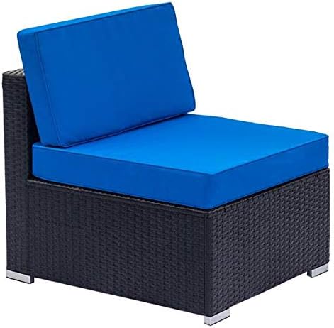 Patio Furniture Brown Rattan Sofa Wicker Sectional Sofa Set Conversation Set Garden Couch Royal Blue Cushion