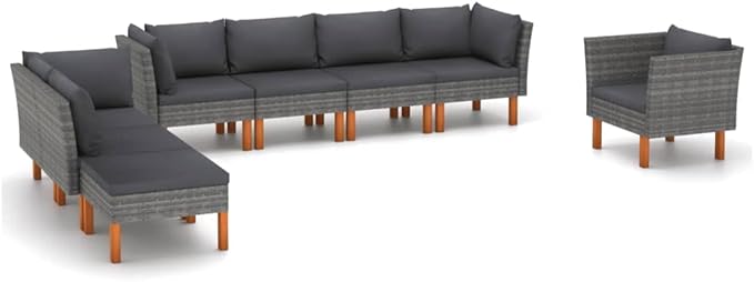 Patio Lounge Set,Patio Furniture Sets,Patio Conversation Sets,Outdoor Furniture Sets,for Garden,Backyard,Outdoor,8 Piece Poly Rattan and Eucalyptus Wood Gray