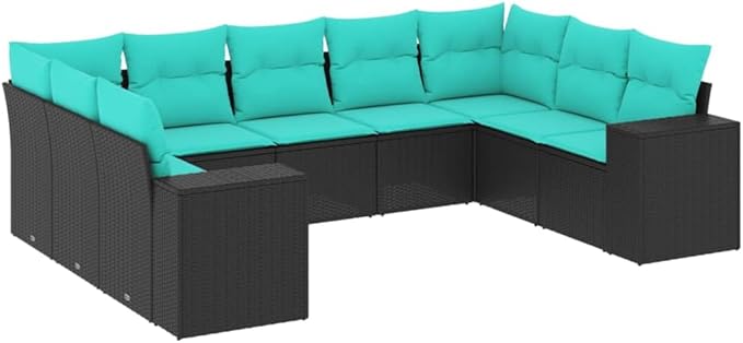 9 Piece Patio Sofa Set with Cushions, Sectional Sofa Outdoor Sofa Sets Patio Conversation Set Outdoor Dining Sets for Exhibition Garden Negotiation Area Piazza Black Poly Rattan