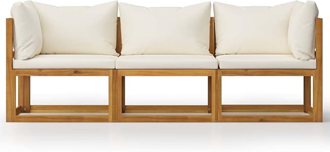 Patio Lounge Set with Cushion,Outdoor Patio Furniture,Outdoor Chat Conversation Set,Garden Furniture Sets,for Patio,Backyard,Garden,Outdoor,3 Piece Cream Solid Acacia Wood